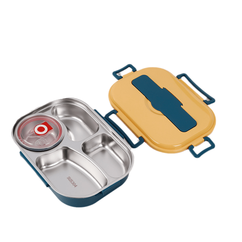 Fiambrera térmica de acero inoxidable con 4 compartimentos y tazón de sopa, diseño funcional y duradero, ideal para llevar comidas 13