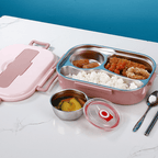 Fiambrera térmica de acero inoxidable con 4 compartimentos y tazón de sopa, diseño funcional y duradero, ideal para llevar comidas 2