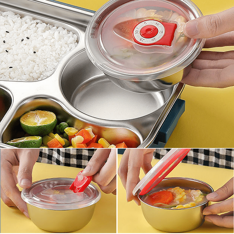Fiambrera térmica de acero inoxidable con 4 compartimentos y tazón de sopa, diseño funcional y duradero, ideal para llevar comidas 3