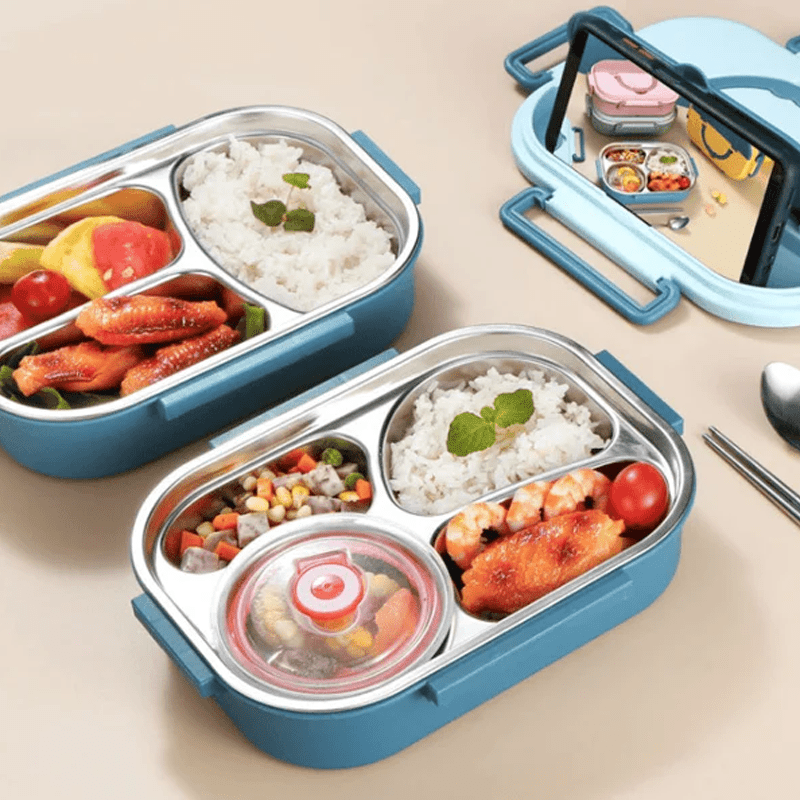 Fiambrera térmica de acero inoxidable con 4 compartimentos y tazón de sopa, diseño funcional y duradero, ideal para llevar comidas 5