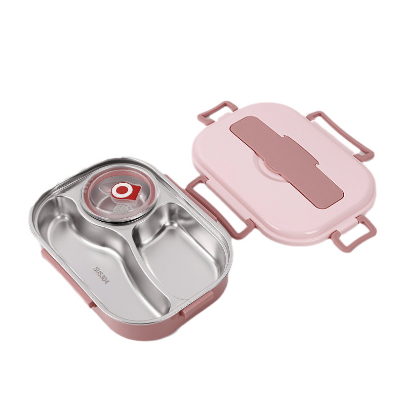 Fiambrera térmica de acero inoxidable con 4 compartimentos y tazón de sopa, diseño funcional y duradero, ideal para llevar comidas 8