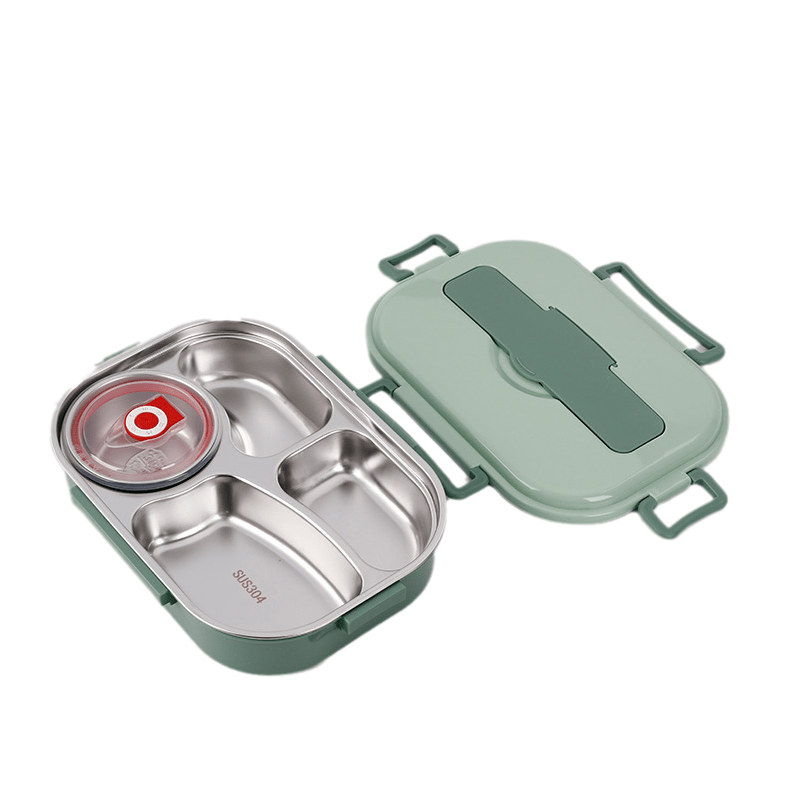 Fiambrera térmica de acero inoxidable con 4 compartimentos y tazón de sopa, diseño funcional y duradero, ideal para llevar comidas 9