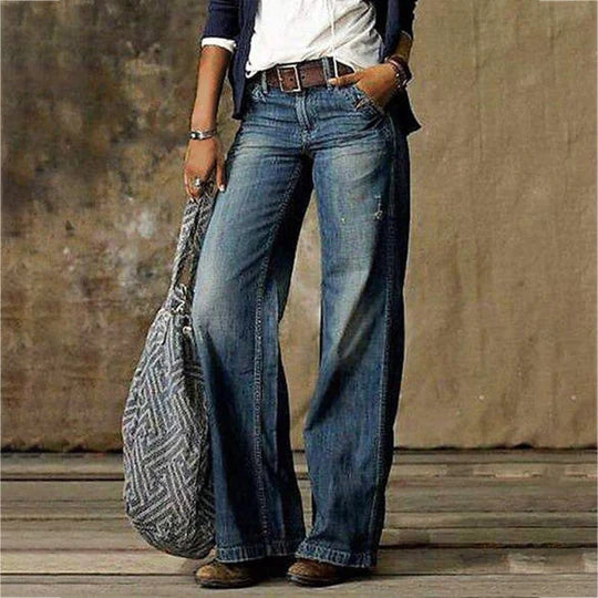 Jeans de pierna ancha tiro bajo en color azul