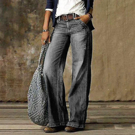 Jeans de pierna ancha tiro bajo en color gris claro