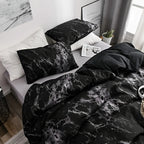 Funda nórdica de microfibra con elegante estampado de mármol negro, juego de 3 piezas moderno para cama de 135 cm 1