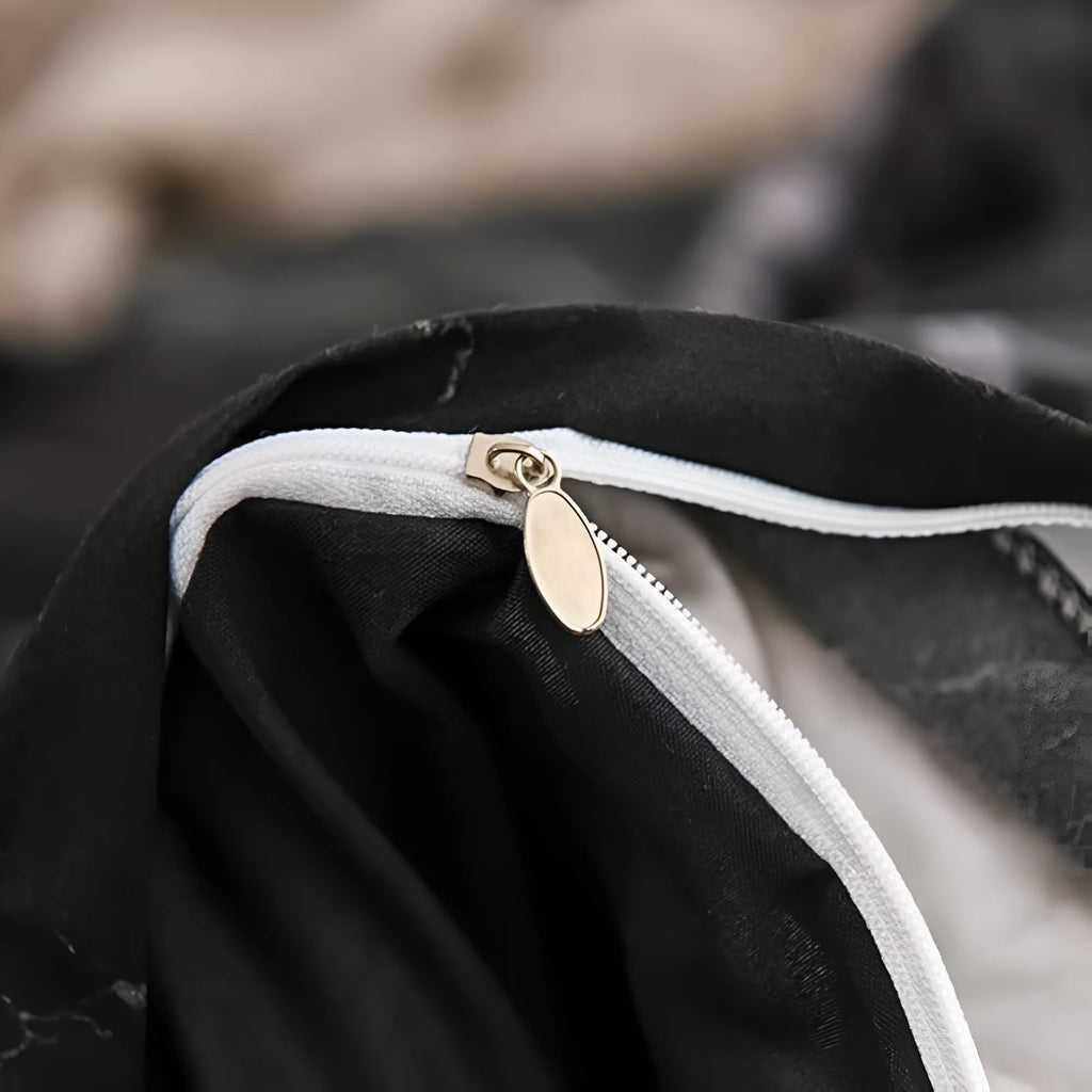Funda nórdica de microfibra con elegante estampado de mármol negro, juego de 3 piezas moderno para cama de 135 cm 2