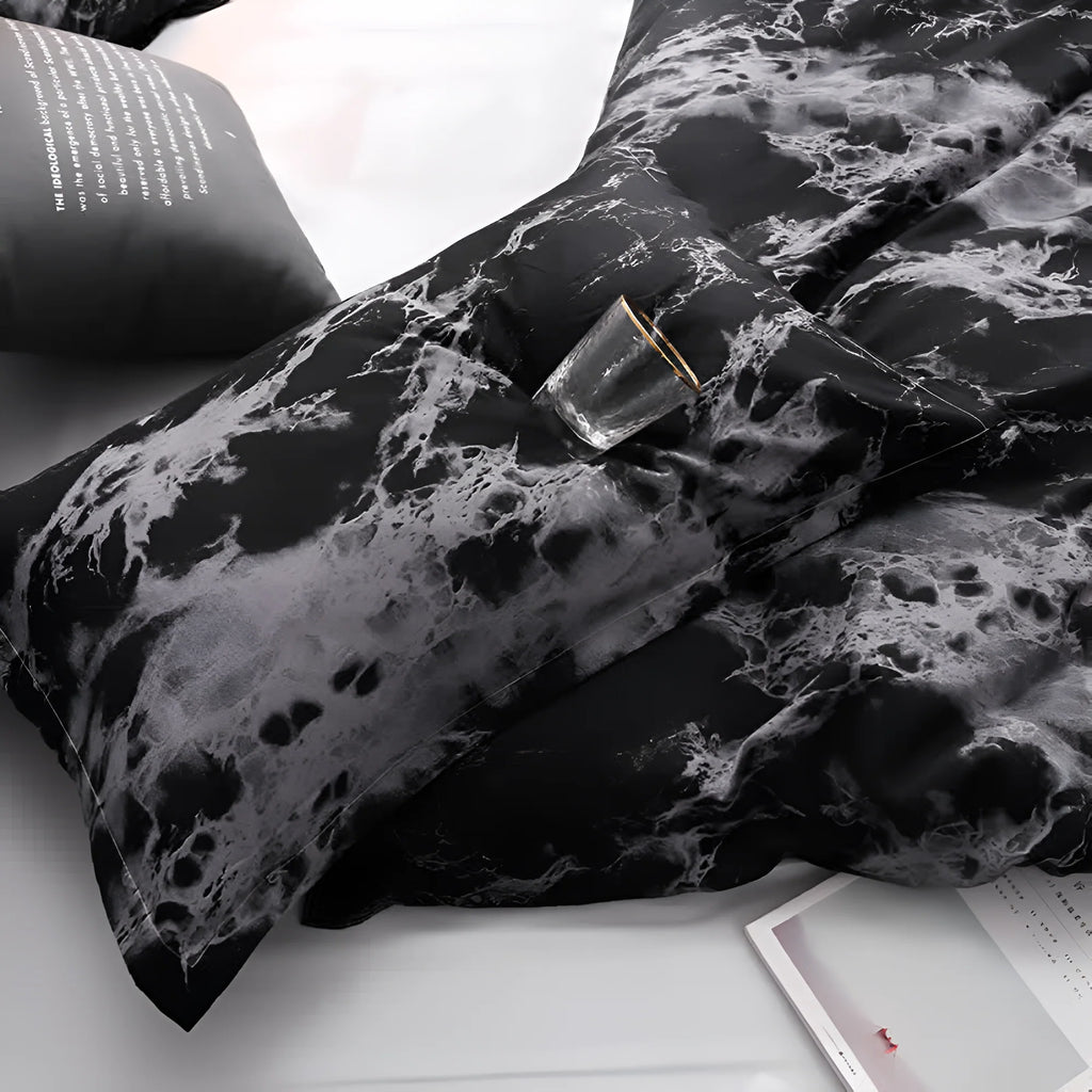 Funda nórdica de microfibra con elegante estampado de mármol negro, juego de 3 piezas moderno para cama de 135 cm 3