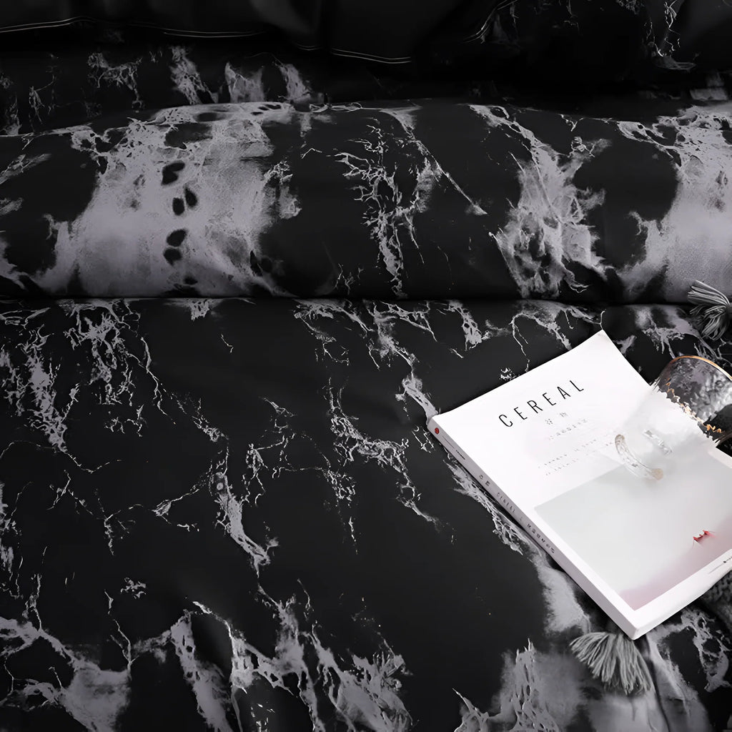 Funda nórdica de microfibra con elegante estampado de mármol negro, juego de 3 piezas moderno para cama de 135 cm 4