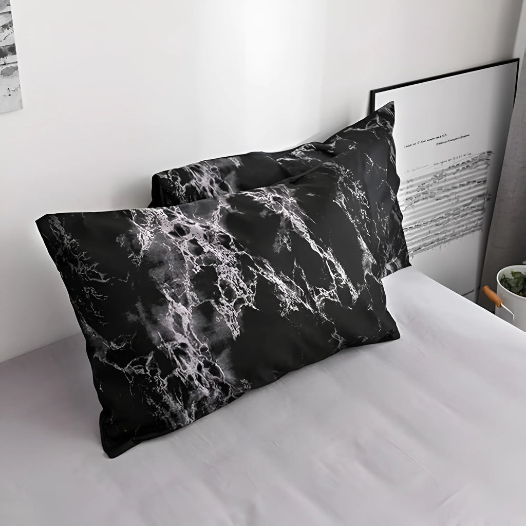 Funda nórdica de microfibra con elegante estampado de mármol negro, juego de 3 piezas moderno para cama de 135 cm 5
