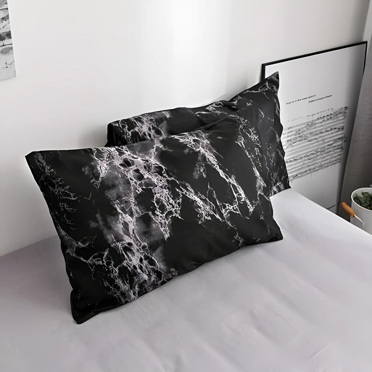 Funda nórdica de microfibra con elegante estampado de mármol negro, juego de 3 piezas moderno para cama de 135 cm 5