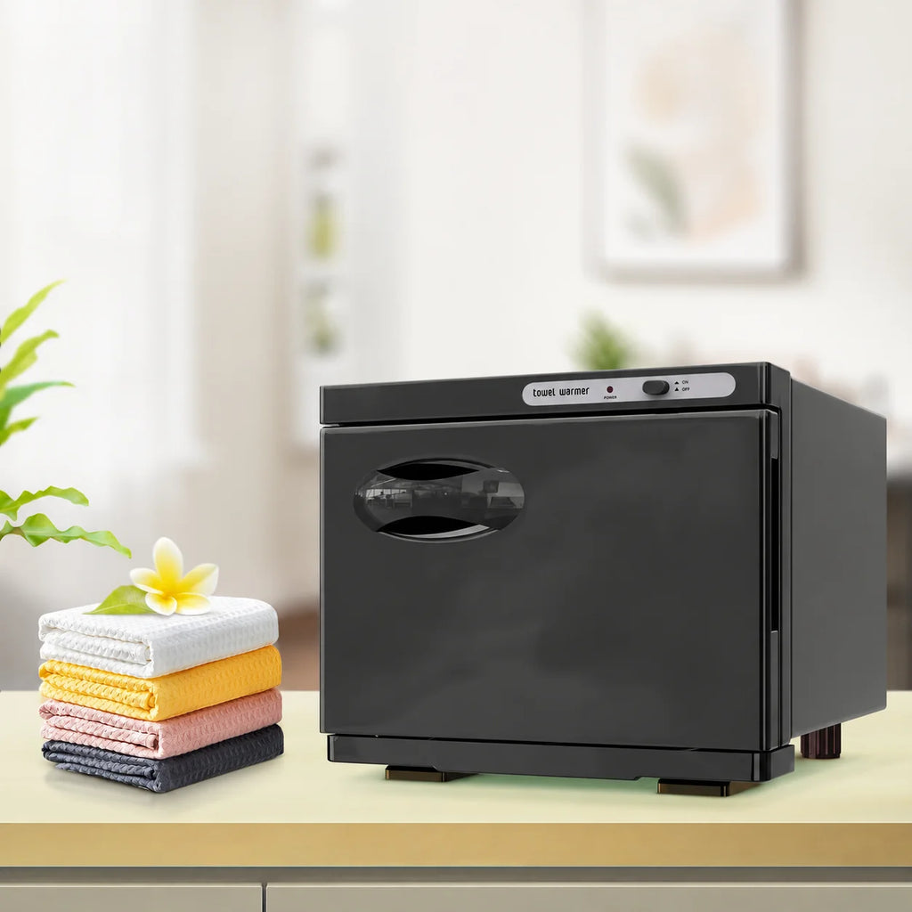Gabinete calentador de toallas eléctrico de encimera con cesta extraíble de acero inoxidable, 8 litros, disponible en negro o blanco, 0