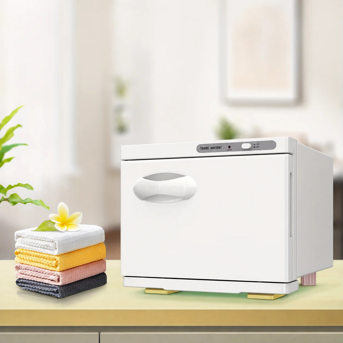 Gabinete calentador de toallas eléctrico de encimera con cesta extraíble de acero inoxidable, 8 litros, disponible en negro o blanco, 1