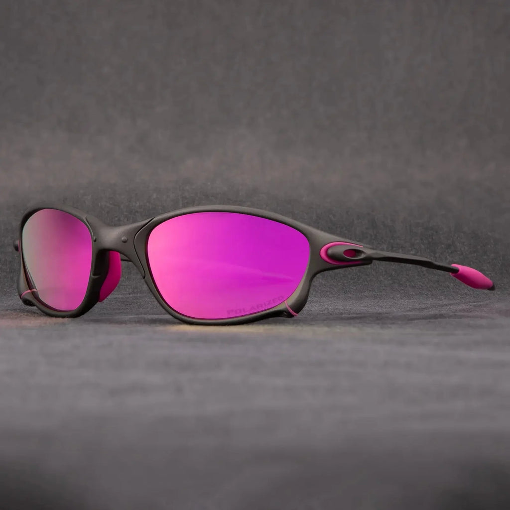 Gafas de sol deportivas polarizadas con lentes rojas espejadas y marco metálico ligero, ideales para hombres y mujeres activos. 0