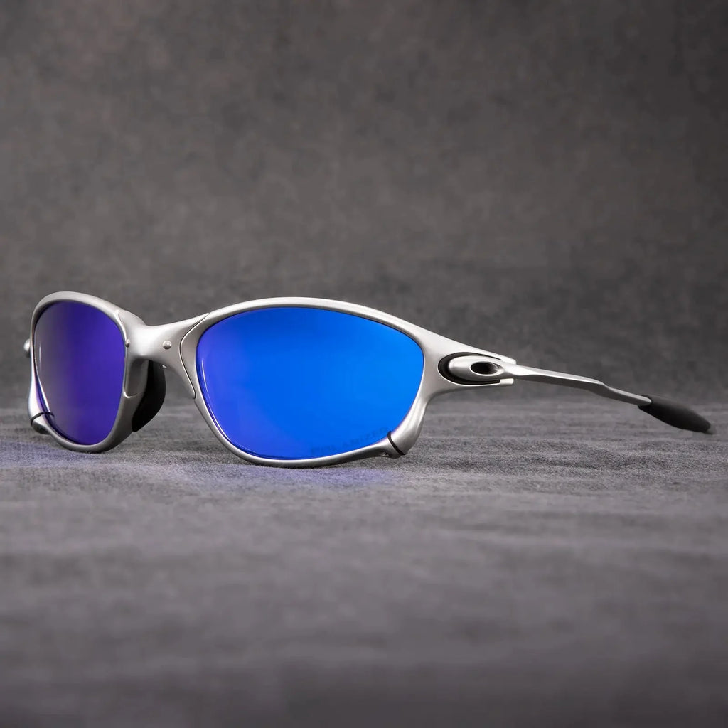 Gafas de sol deportivas polarizadas con lentes rojas espejadas y marco metálico ligero, ideales para hombres y mujeres activos. 3