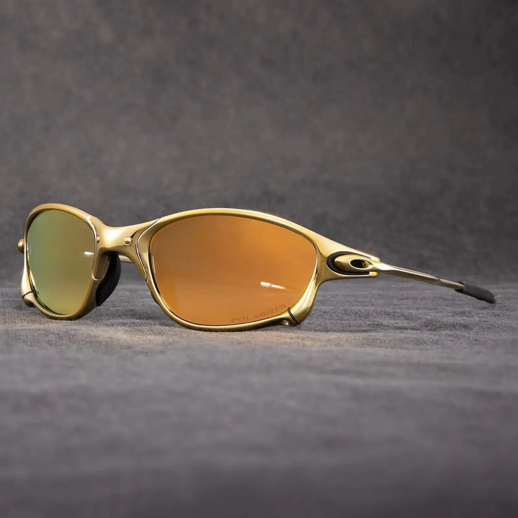 Gafas de sol deportivas polarizadas con lentes rojas espejadas y marco metálico ligero, ideales para hombres y mujeres activos. 4