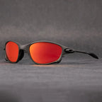 Gafas de sol deportivas polarizadas con lentes rojas espejadas y marco metálico ligero, ideales para hombres y mujeres activos. 5