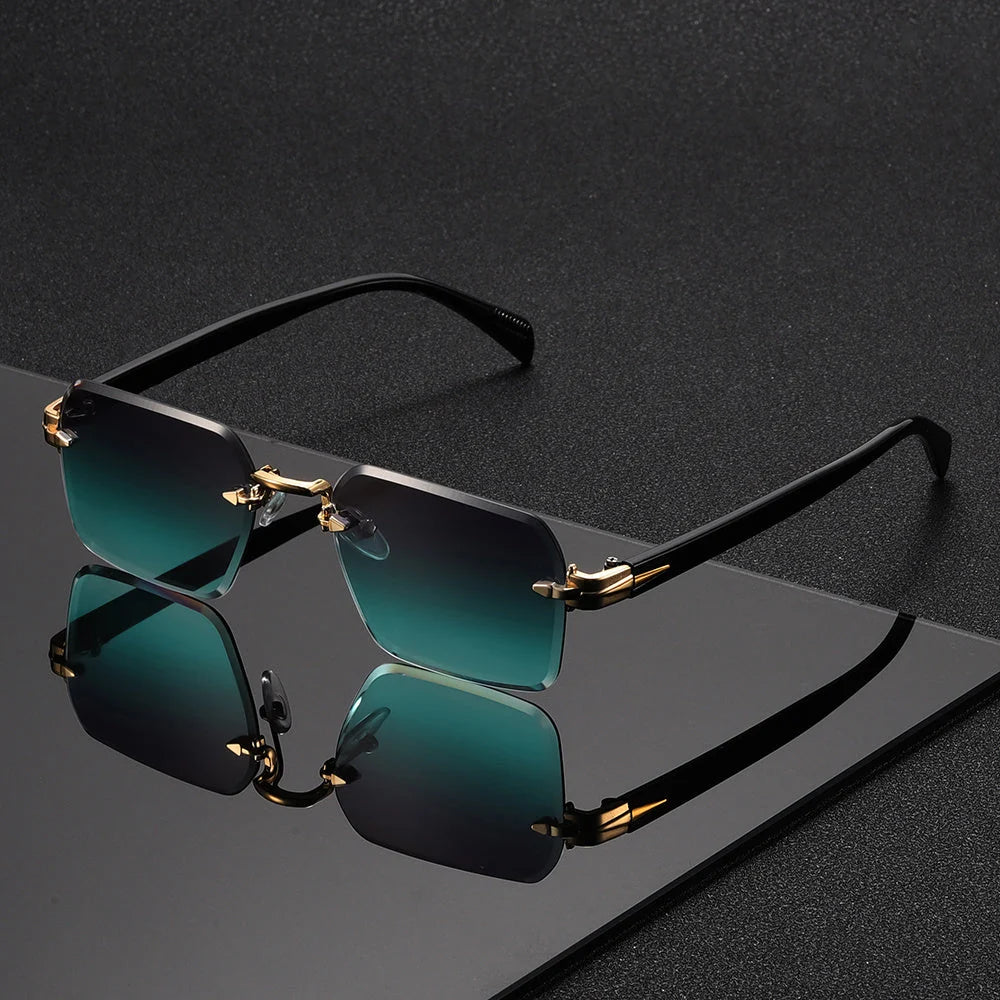 Gafas de sol cuadradas sin montura para hombre, con diseño minimalista, ligeras y cómodas, ideales para uso diario. 0