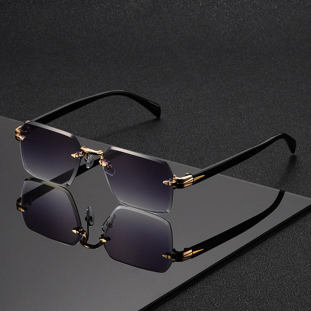 Gafas de sol cuadradas sin montura para hombre, con diseño minimalista, ligeras y cómodas, ideales para uso diario. 5
