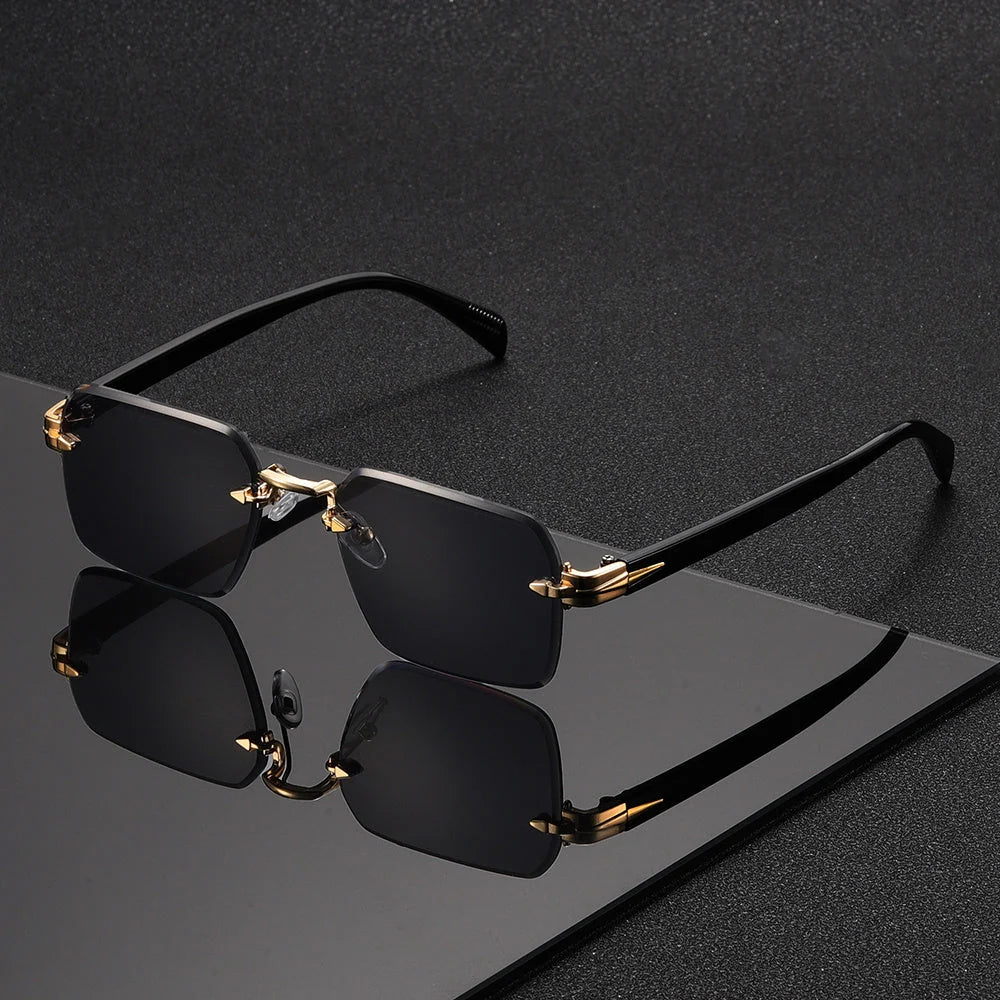 Gafas de sol cuadradas sin montura para hombre, con diseño minimalista, ligeras y cómodas, ideales para uso diario. 6