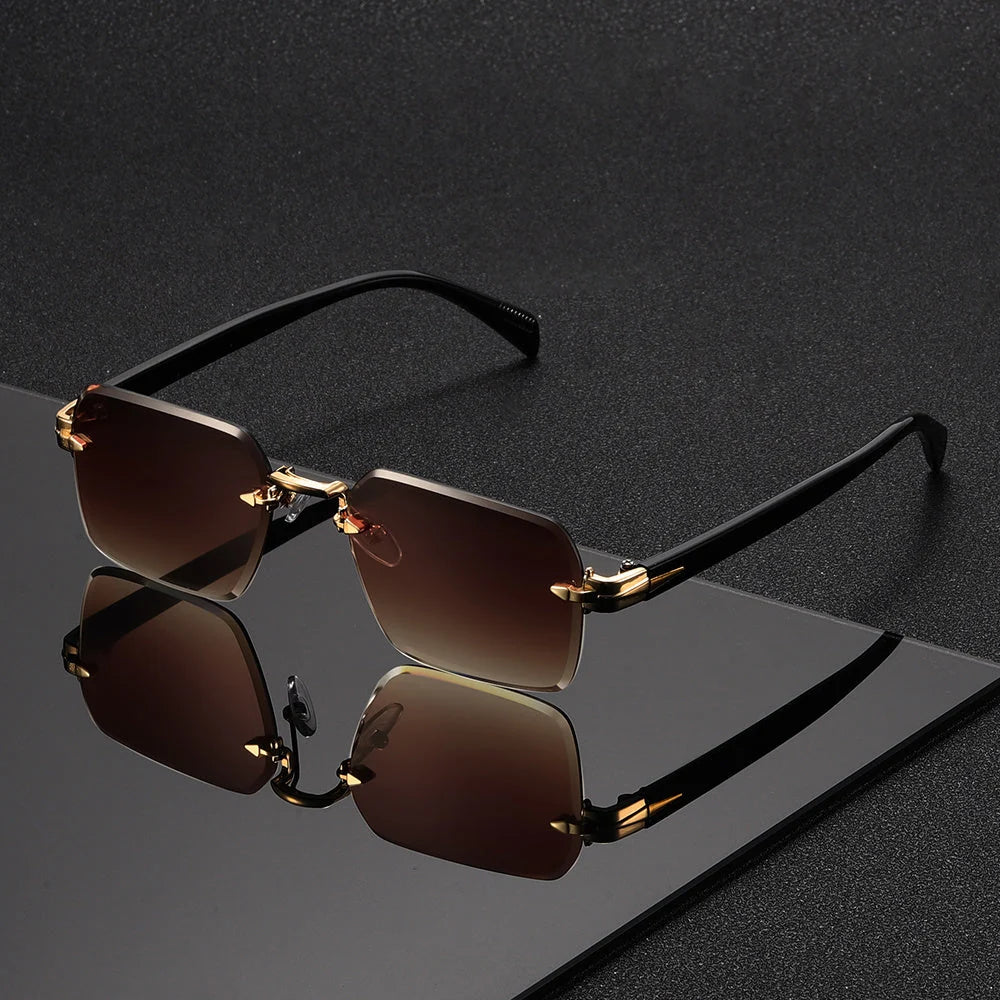 Gafas de sol cuadradas sin montura para hombre, con diseño minimalista, ligeras y cómodas, ideales para uso diario. 8