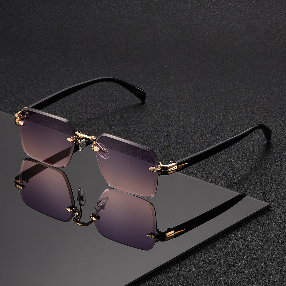 Gafas de sol cuadradas sin montura para hombre, con diseño minimalista, ligeras y cómodas, ideales para uso diario. 9