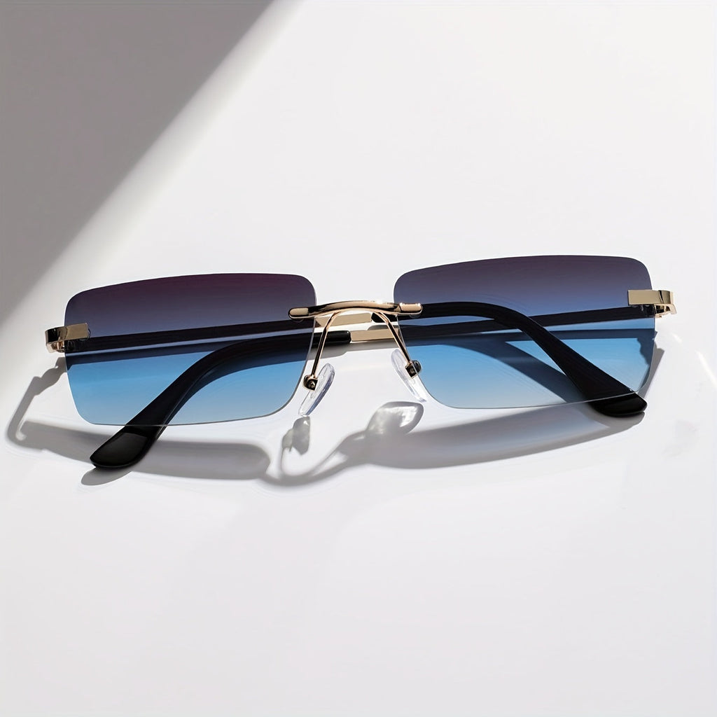 Gafas de sol sin montura con protección UV, marco metálico ligero y diseño moderno unisex, ideales para cualquier ocasión. 3