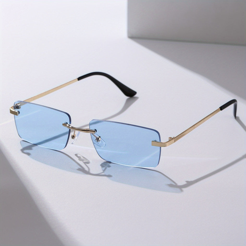 Gafas de sol sin montura con protección UV, marco metálico ligero y diseño moderno unisex, ideales para cualquier ocasión. 4