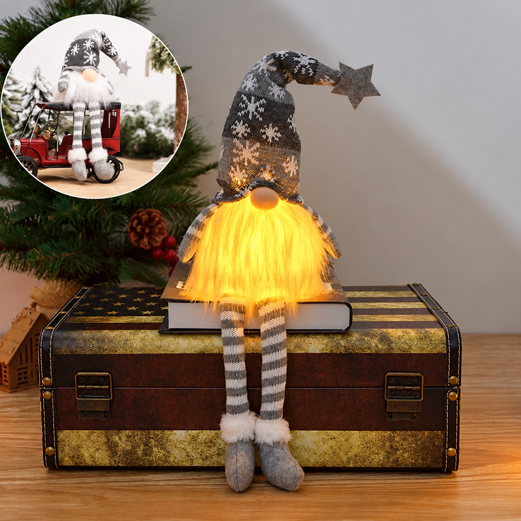Gnomo Navideño LED con Gorro Largo y Piernas Colgantes – Diseño Escandinavo