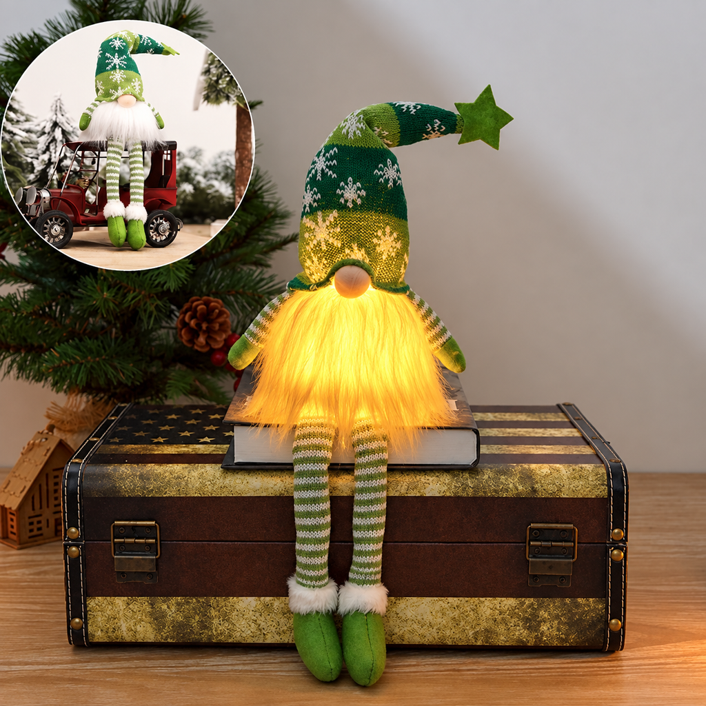 Gnomo Navideño LED con Gorro Largo y Piernas Colgantes – Diseño Escandinavo