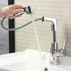 Grifo de baño con rociador extraíble y caño giratorio 360°, diseñado para espacios reducidos, con válvula cerámica antig 1