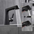 Grifo de baño con rociador extraíble y caño giratorio 360°, diseñado para espacios reducidos, con válvula cerámica antig 7
