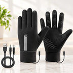 Guantes de moto de invierno negros con calefacción USB y forro de felpa suave, equipados con tres niveles de calor ajustable para mayor 2