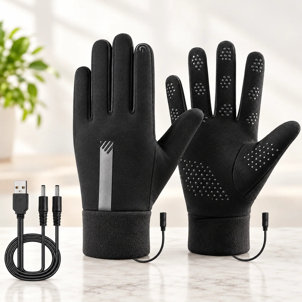 Guantes de moto de invierno negros con calefacción USB y forro de felpa suave, equipados con tres niveles de calor ajustable para mayor 2