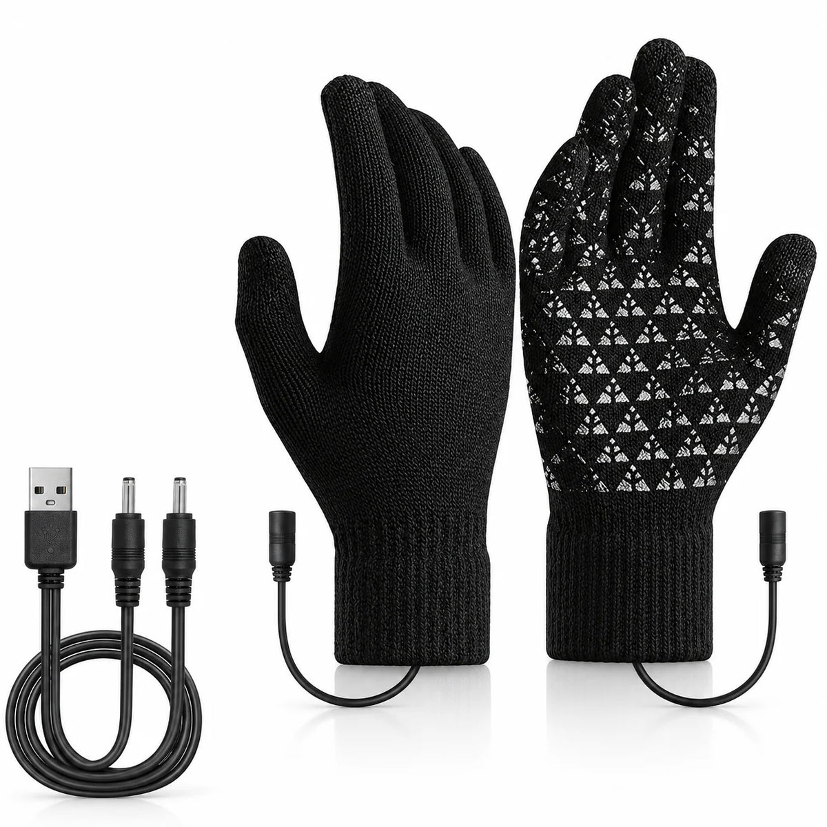 Guantes de punto con calefacción USB y palmas texturizadas en color negro o gris, ideales para mantener las manos calientes y cómodas en 0