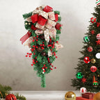 Guirnalda Navideña Invertida de 60 cm adornada con lazos y bayas, ideal para decoración colgante en 2