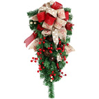 Guirnalda Navideña Invertida de 60 cm adornada con lazos y bayas, ideal para decoración colgante en 3