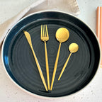 Juego De Cubiertos Dorados - Set Minimalista Para Comedor
