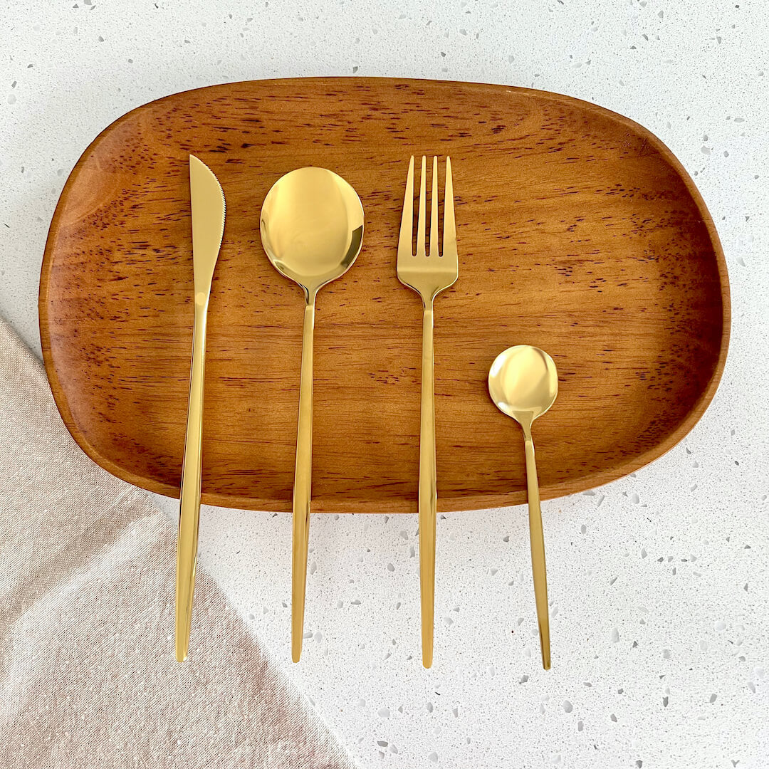 Juego De Cubiertos Dorados - Set Minimalista Para Comedor