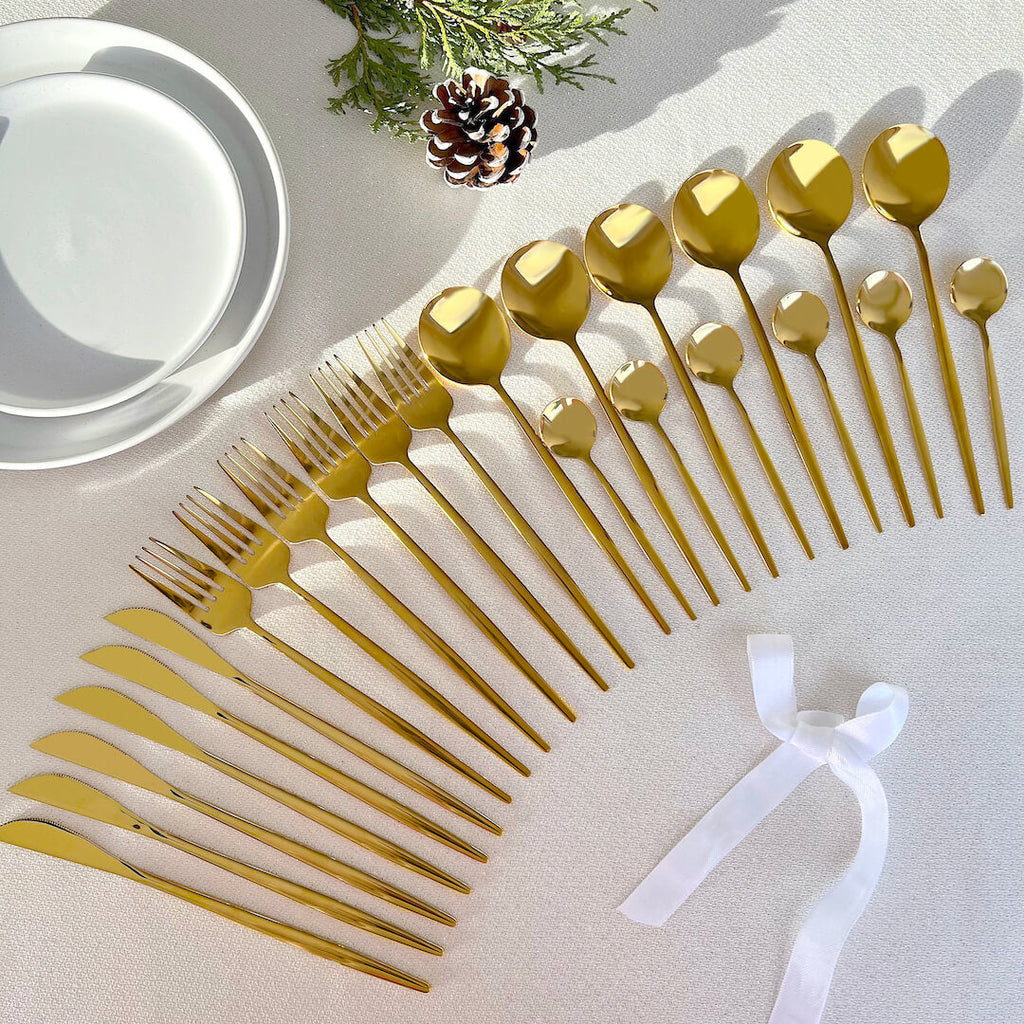 Juego De Cubiertos Dorados - Set Minimalista Para Comedor