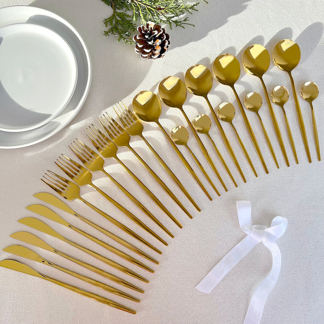 Juego De Cubiertos Dorados - Set Minimalista Para Comedor