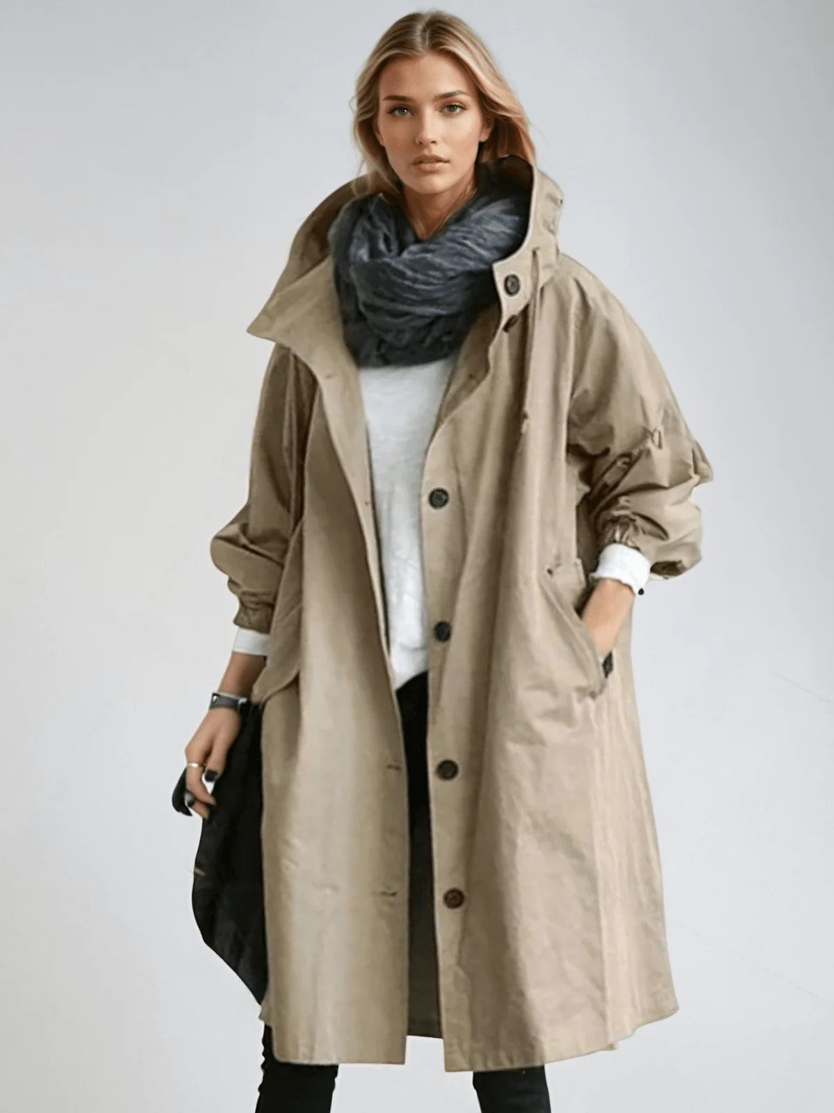 Impermeable mujer repelente al agua con diseño clásico de gabardina, fabricado en tela ligera y duradera, ideal para protección contra la 2