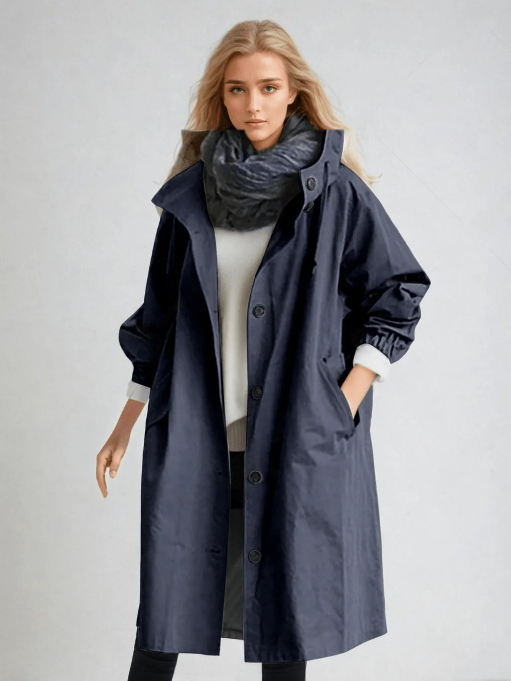 Impermeable mujer repelente al agua con diseño clásico de gabardina, fabricado en tela ligera y duradera, ideal para protección contra la 3