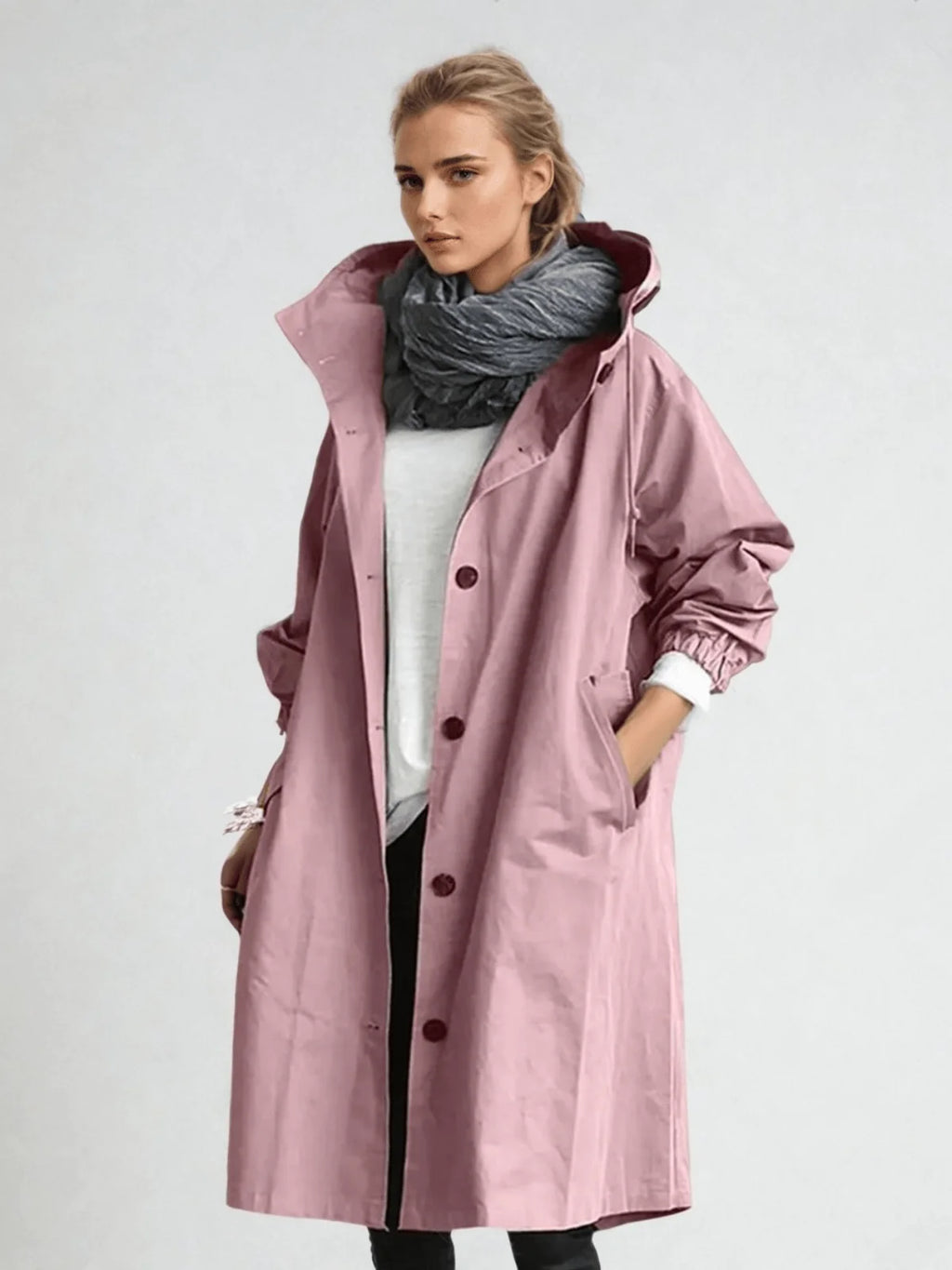 Impermeable mujer repelente al agua con diseño clásico de gabardina, fabricado en tela ligera y duradera, ideal para protección contra la 5