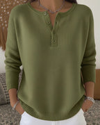 Jersey de mujer acanalado en color neutro, con escote Henley y hombros caídos, ideal para mantener la comodidad en otoño 0