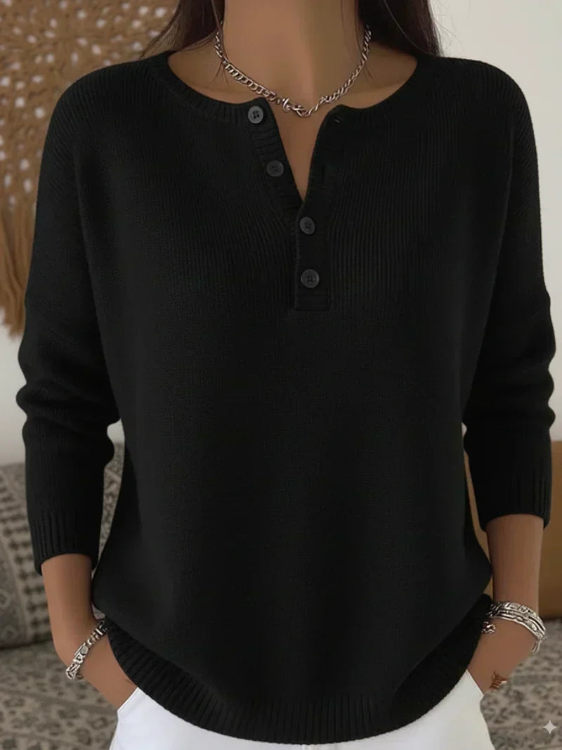 Jersey de mujer acanalado en color neutro, con escote Henley y hombros caídos, ideal para mantener la comodidad en otoño 3