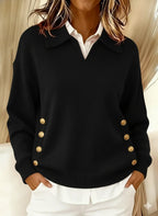 Jersey de mujer extragrande con cuello en V y botones dorados, ideal para un estilo elegante en otoño e invierno. 5