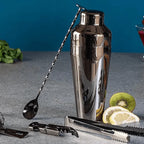 Juego de coctelería de 10 piezas con soporte de acero inoxidable en colores plata, rosa, oro y negro, ideal para preparar cóct 4