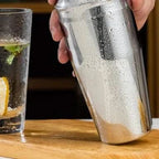 Juego de coctelería de 10 piezas con soporte de acero inoxidable en colores plata, rosa, oro y negro, ideal para preparar cóct 5