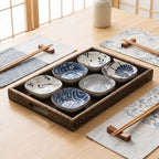 Juego de cuencos de cerámica Kobachi con diseño japonés en cuadrados azul y blanco, aptos para microondas, ideales para servir sop 1