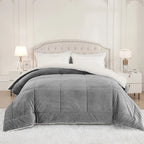 Juego de edredón matrimonial gris con reverso de felpa blanca, acolchado de poliéster, ideal para decorar y abrigar tu 0